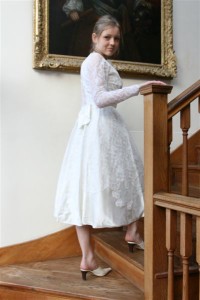 1950s Mid Calf Silk Wedding Dress