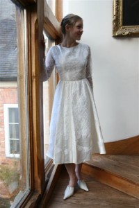 1950s Mid Calf Silk Wedding Dress (Front)