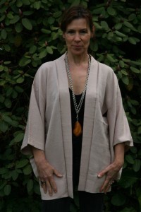 Very pale pink silk haori jacket with fine silver thread running through it